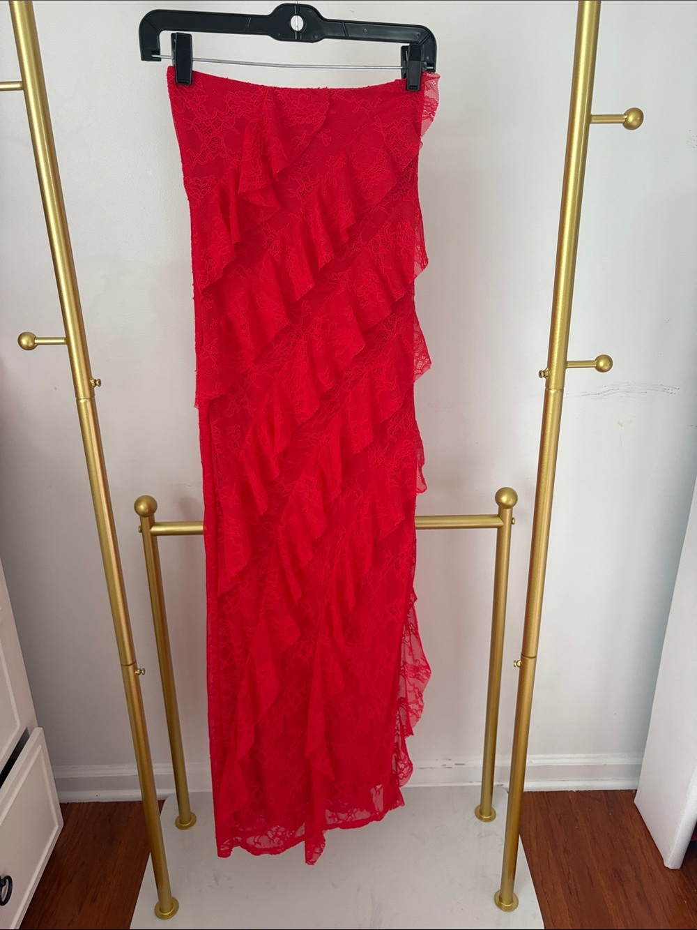 Wild Fable Red Lace Ruffle Maxi Bodycon Dress